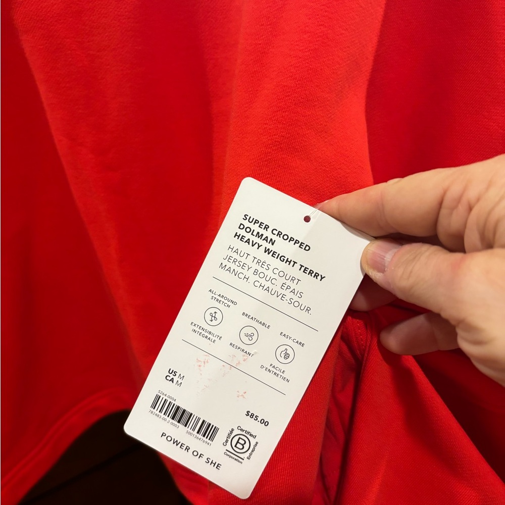 NWT Athleta Super Cropped Dolman Bright Red Sweatshirt - Picture 4 of 5